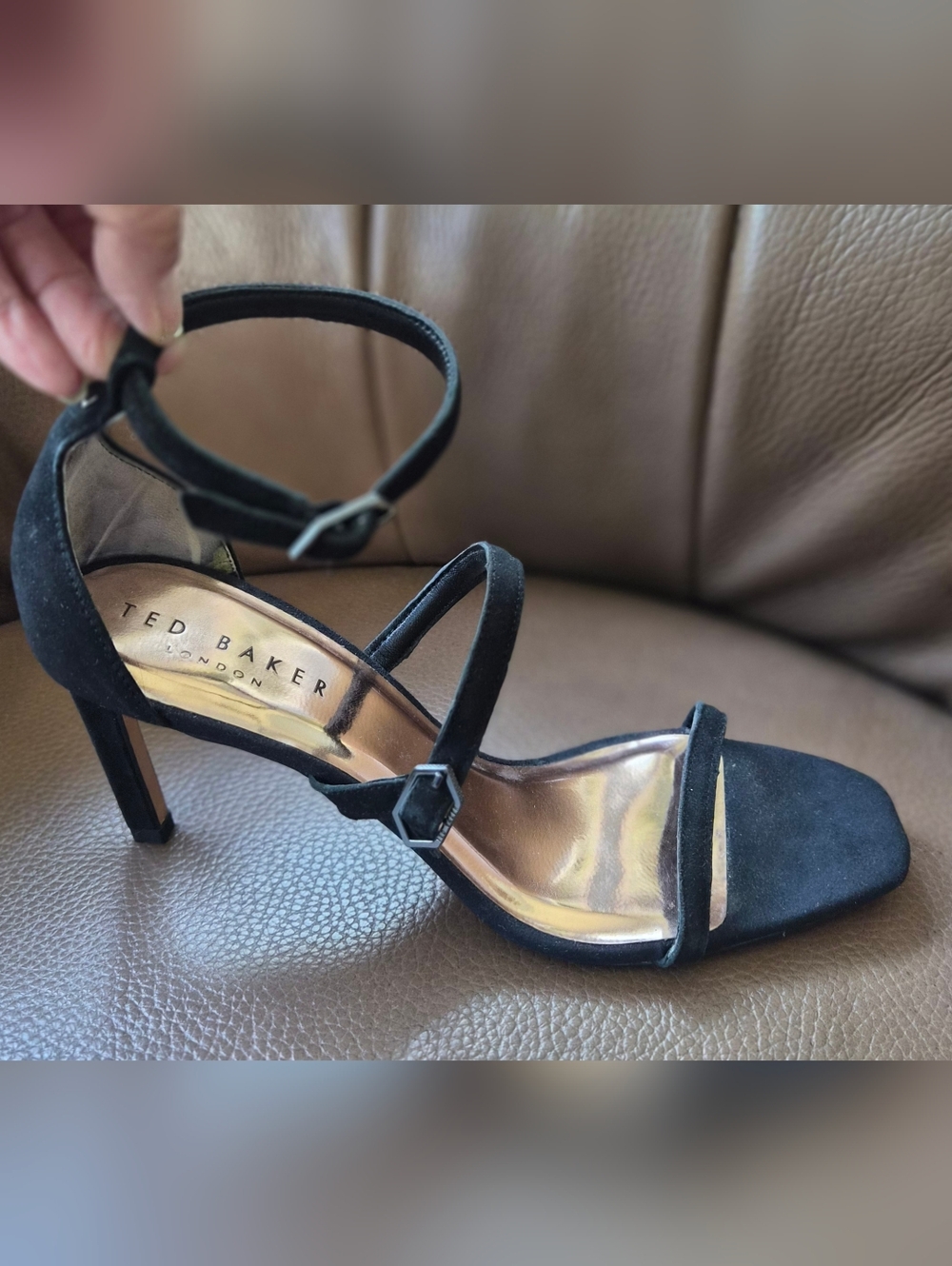NWOT🔥Ted Baker TRIA Black Suede Triple Strap Sandals Heels Pumps
